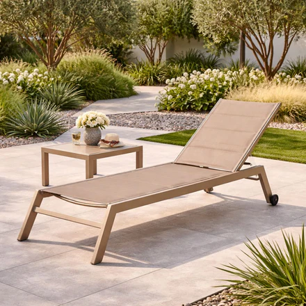Lettino Prendisole da Giardino Schienale Reclinabile con Ruote Tortora