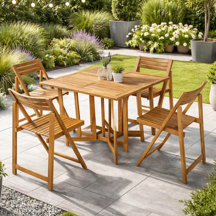 Set da Pranzo Tavolo Sedie Pieghevoli Giardino 4 Posti Legno d’Acacia