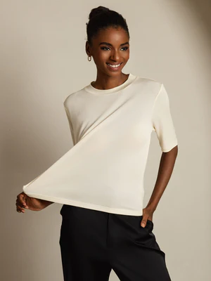 Image of T-Shirt Da Donna In Pura Seta A Mezza Manica Con Scollo Tondo