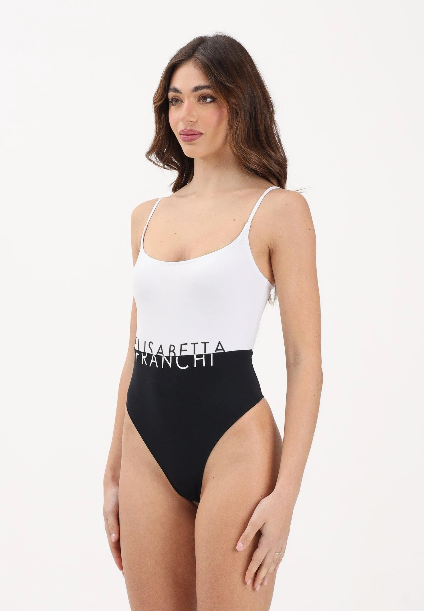 Image of ELISABETTA FRANCHI Costume intero bianco e nero da donna con logo