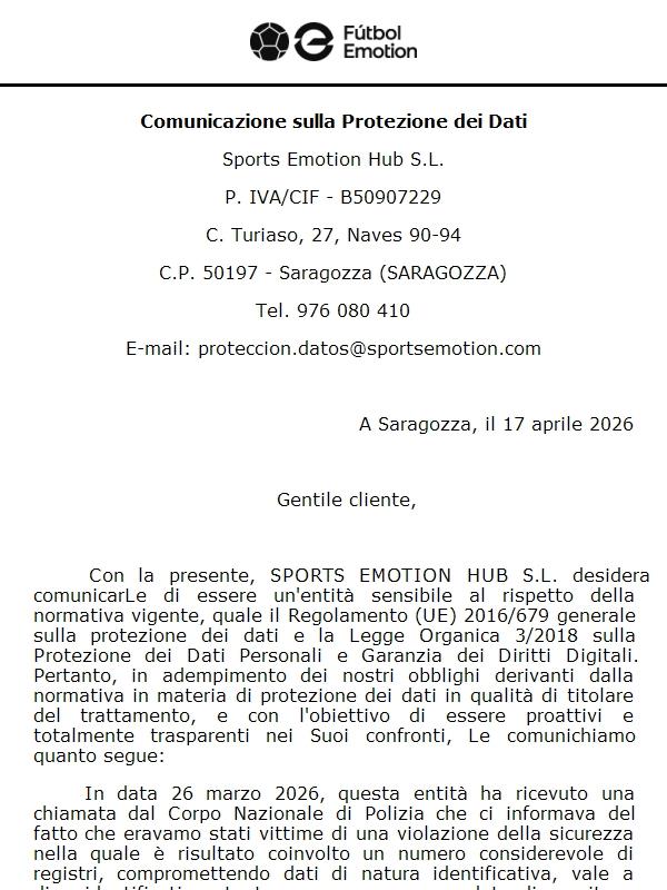 Comunicazione sulla Protezione dei Dati