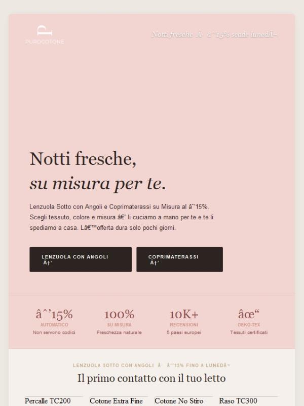 Lenzuola Sotto e Coprimaterassi sono in Sconto del 15%! Approfittane subito.