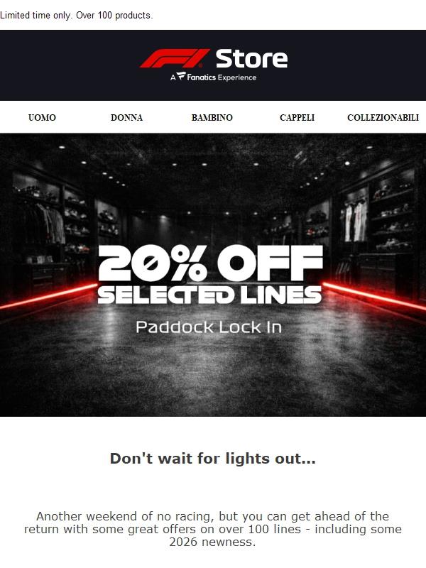 20% Off - Paddock Lock In!