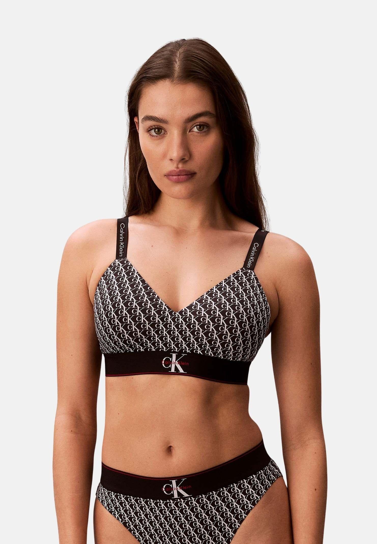 Image of CALVIN KLEIN Bralette nera da donna con stampa logo
