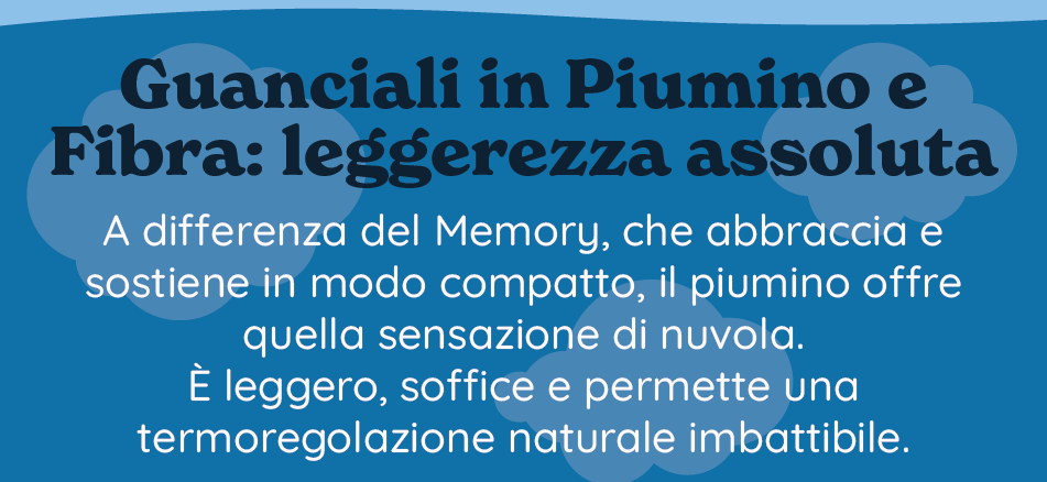 Guanciali in piumino e fibra: leggerezza assoluta