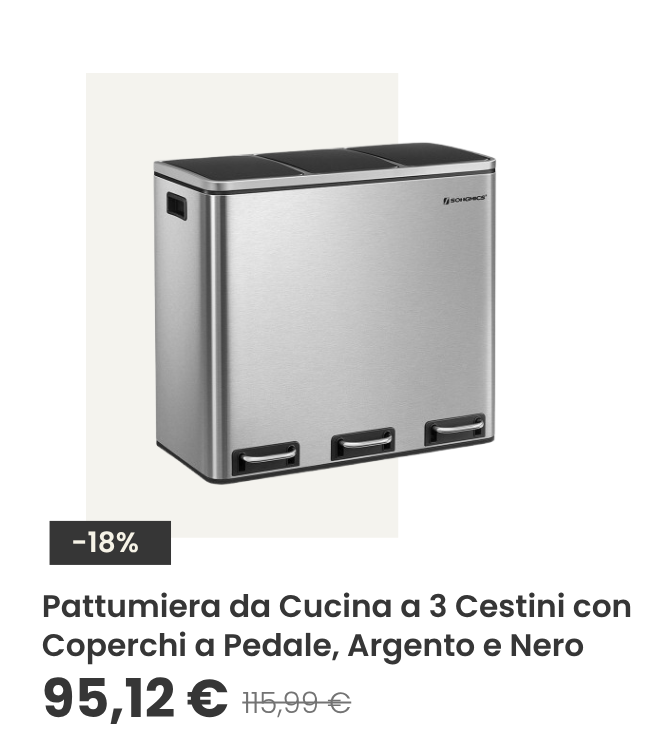 Pattumiera a 3 Censtini da Cucina con Coperchi Pedali Acciaio Argento e Nero