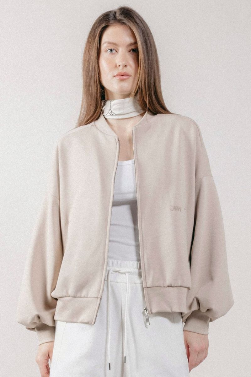 Giubbotto Bomber Loose Fit in Interlock Beige