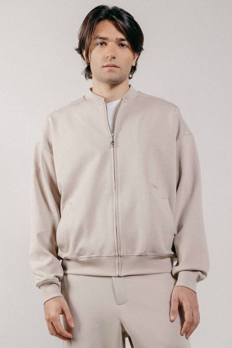 Giubbotto Bomber Loose Fit in Interlock Beige