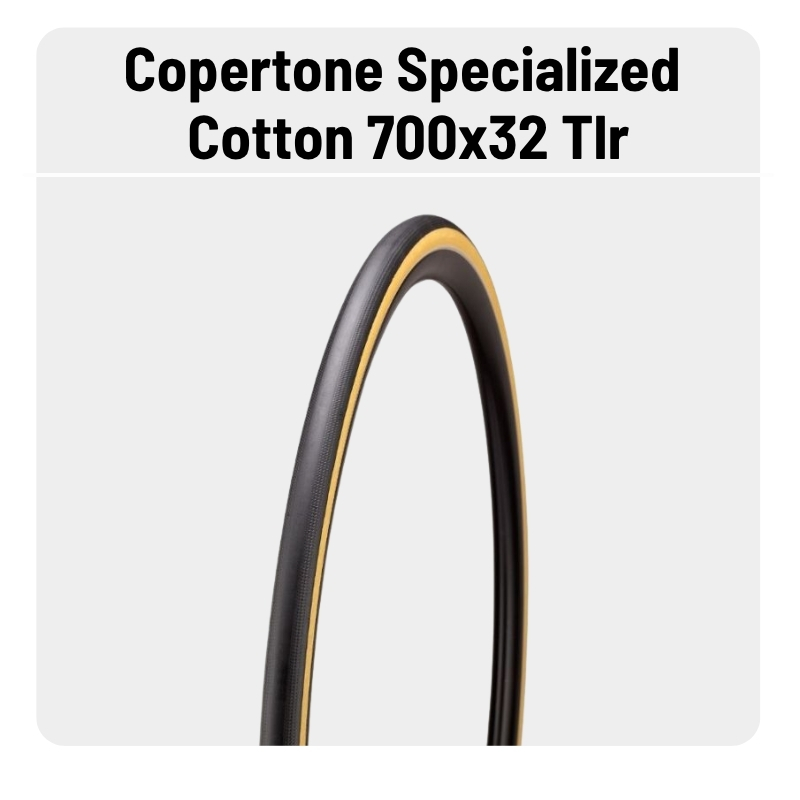 Copertone Specialized Cotton 700x32c tubeless-ready bicycle tyre, black tread with tan cotton sidewall on light background