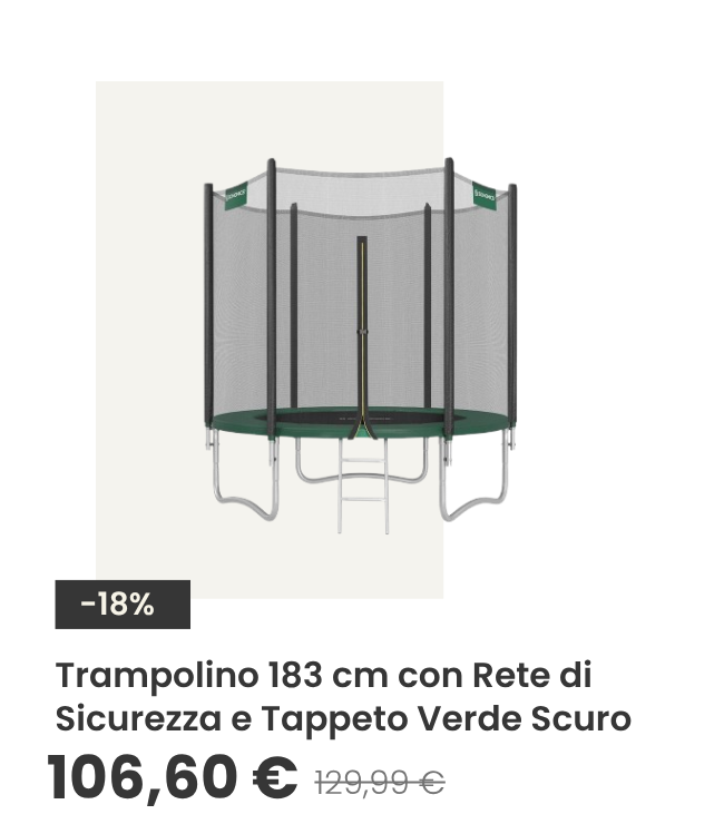 Trampolino Elastico da 183 cm con Rete di Recinto Tappeto Protettivo Verde Scuro