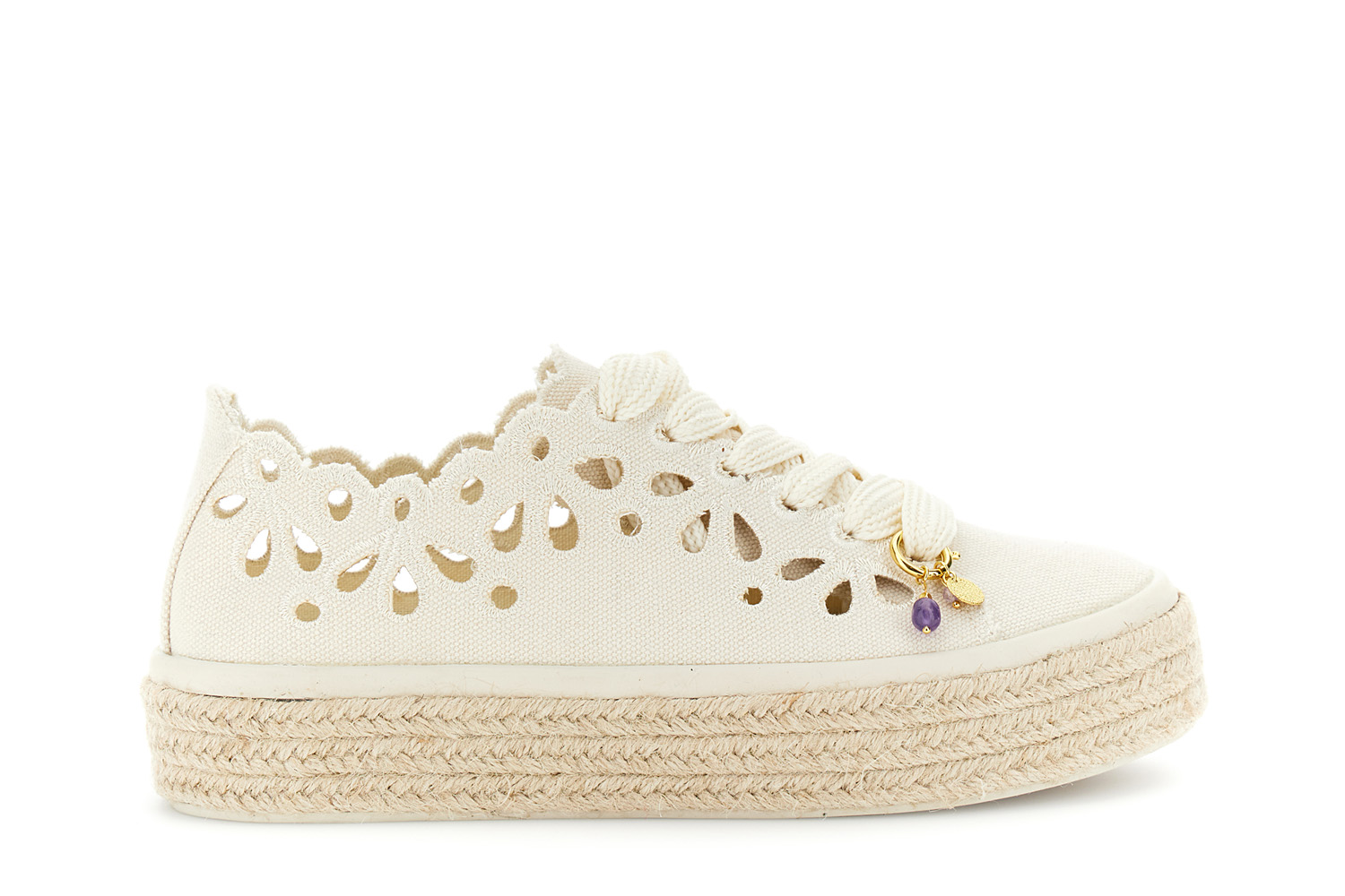 Image of sneakers allacciate in tessuto traforato beige