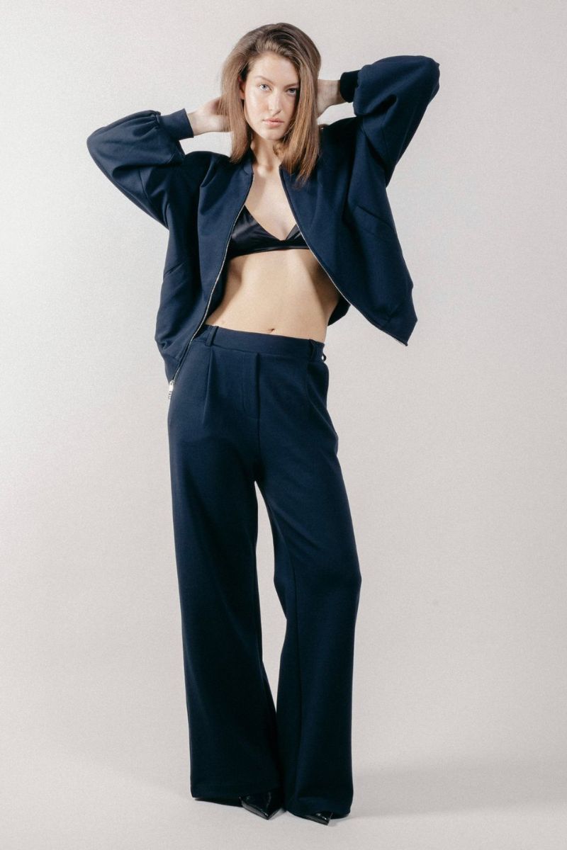 Pantalone Palazzo Loose Fit in Interlock Navy