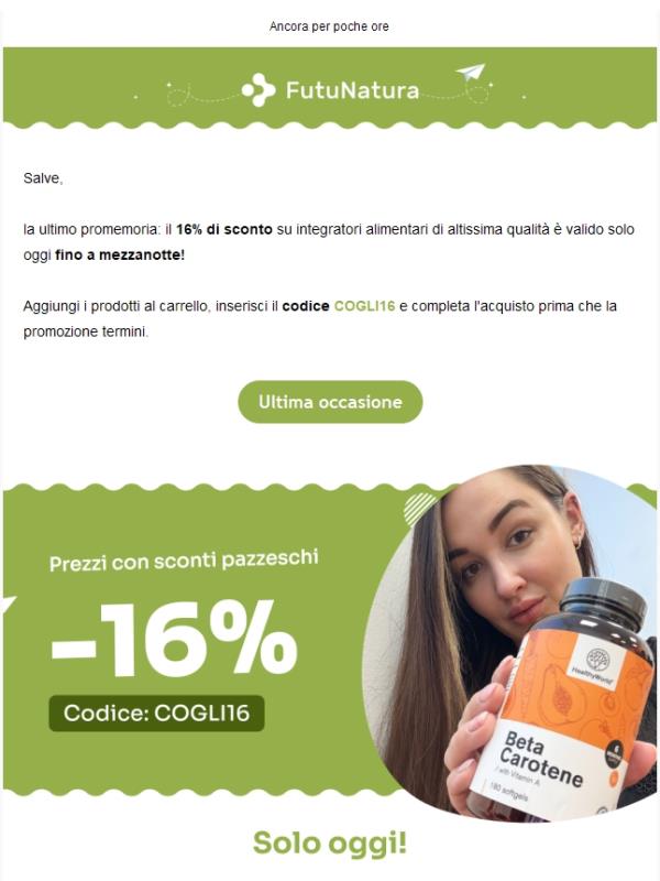 L’ultimo giorno per il 16% di sconto ⏰