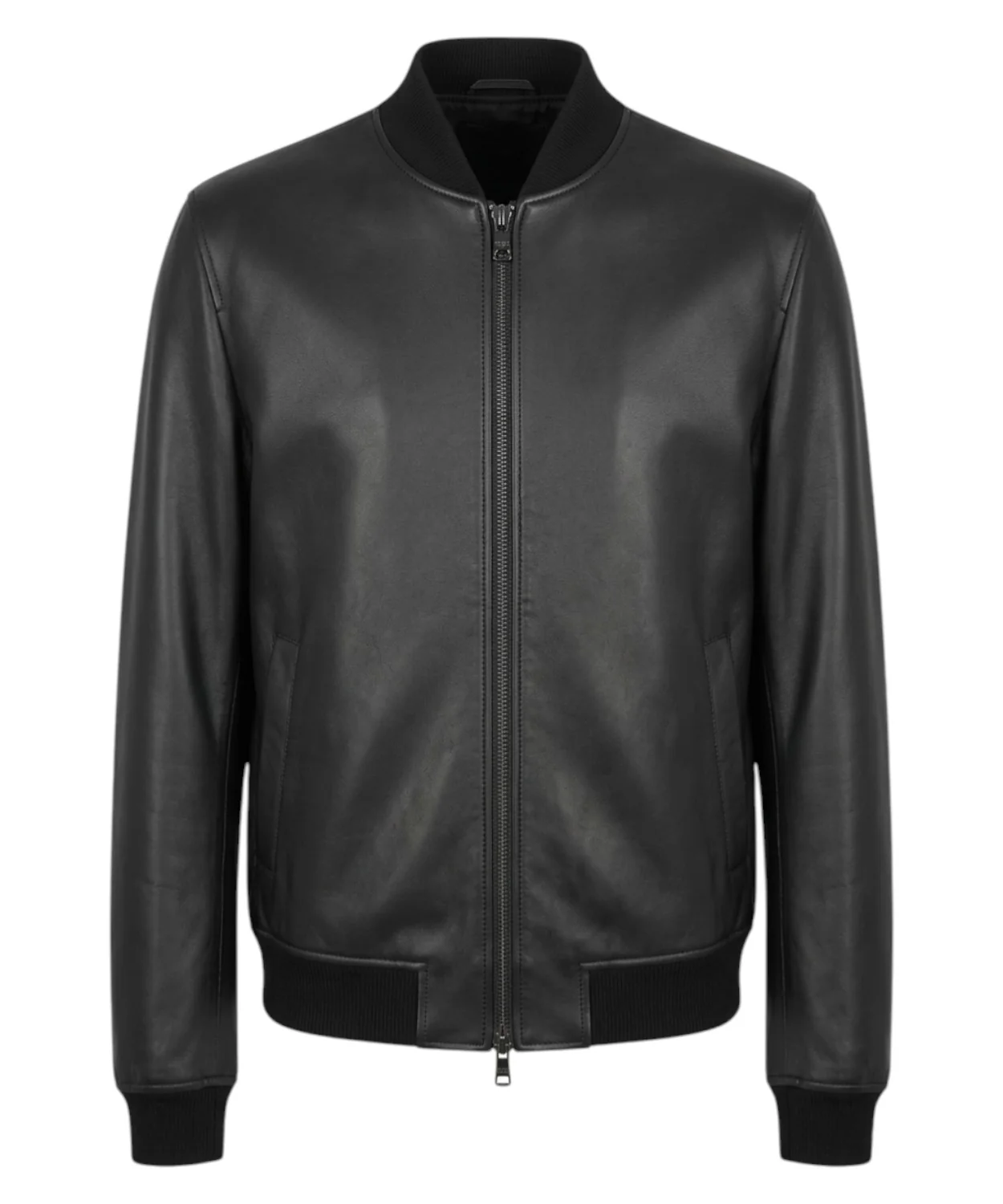 Image of Giubbotto Uomo Pelle Nera Gallotti con Zip e Collo Bomber