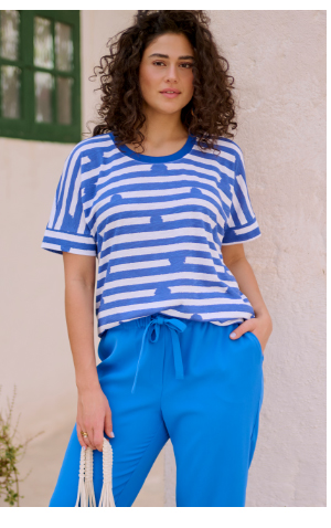 T-shirt dal taglio oversize con righe/pallini, scollo a girocollo e mezze maniche