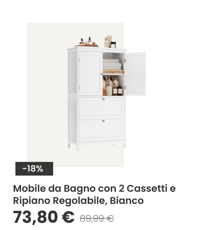 Mobile da Bagno con 2 Cassetti e Ripiano Regolabile 30 x 60 x 110 cm Bianco