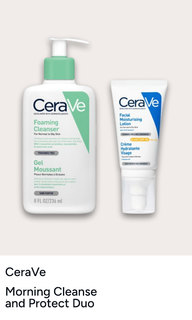 CeraVe Morning Cleanse and Protect Duo for Oily Skin, Cleanser with Niacinamide and Moisturiser with SPF 50 and Hyaluronic Acid