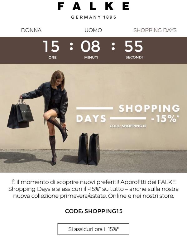 Ultima occasione: -15%* durante gli Shopping Days
