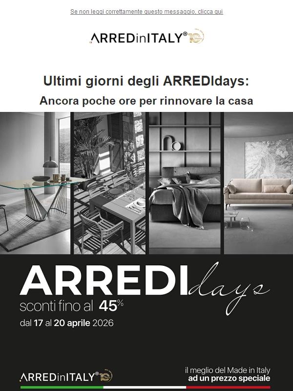 🌸 Ultimo giorno ARREDIdays: la tua casa si rinnova, ma solo fino a domani