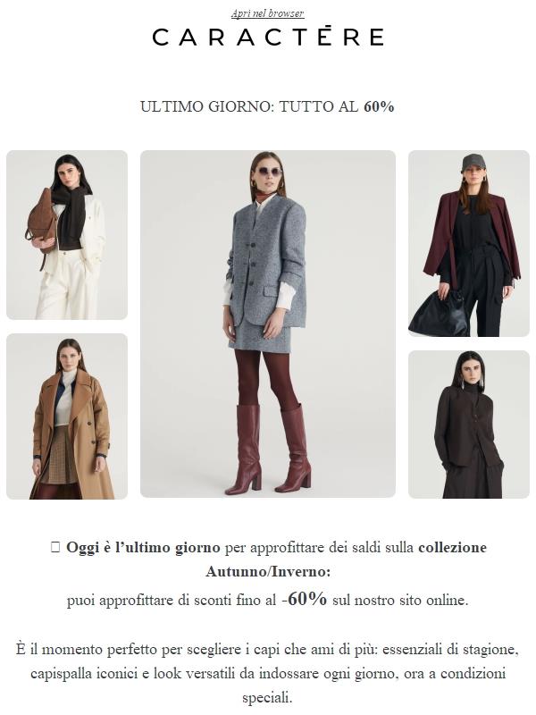 Ultimo giorno di saldi: fino al -60%.