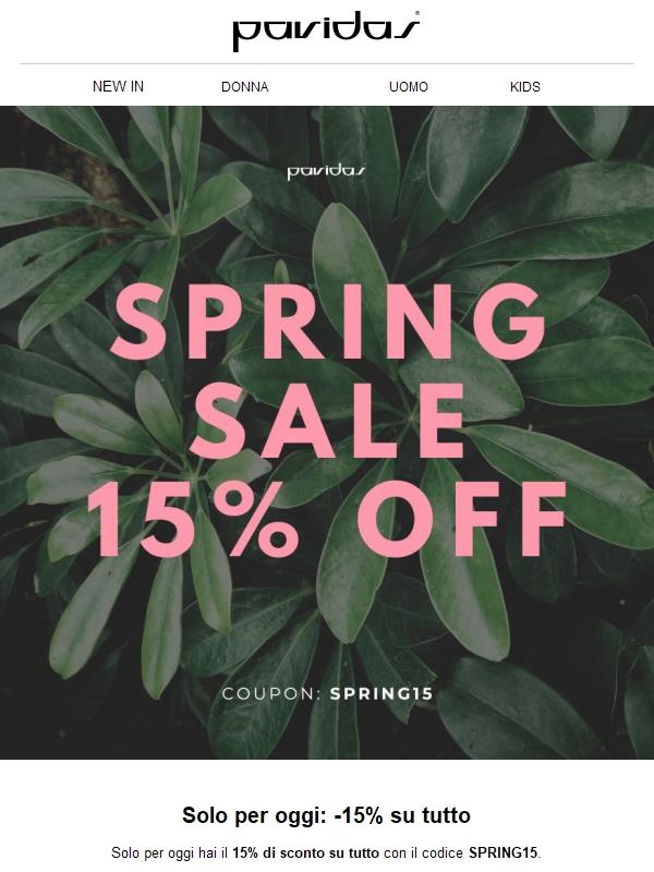 Solo per oggi: -15% su tutto 🌸