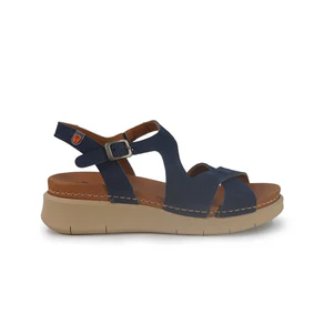 Jungla Sandali Donna Zeppa Bassa in Pelle Nabuk Blu