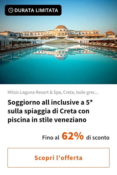 Soggiorno all inclusive a 5* sulla spiaggia di Creta con piscina in stile veneziano
