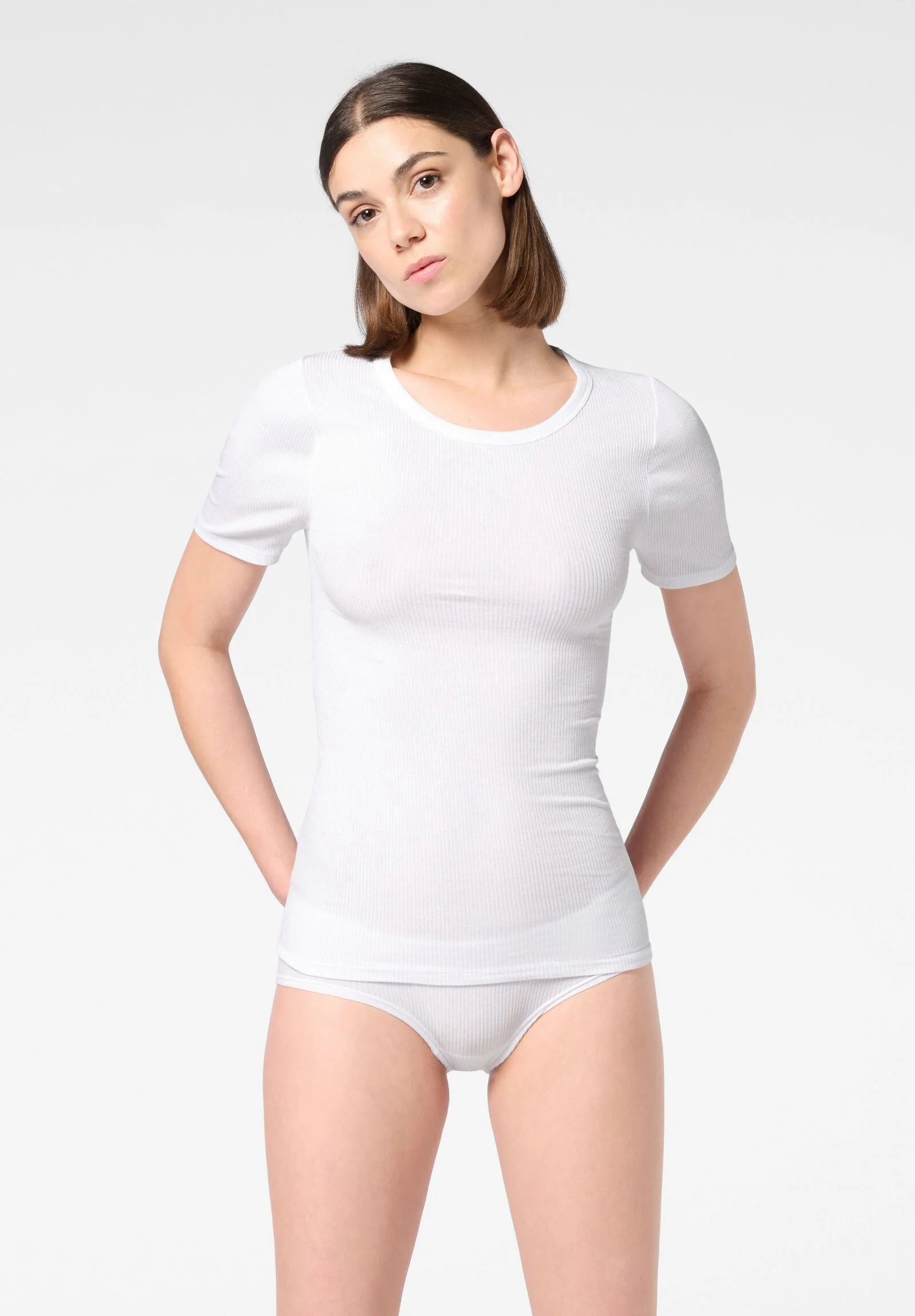 Image of Maglia girocollo manica corta in Modal Elasticizzato Perfect Line Rib - Sabbia