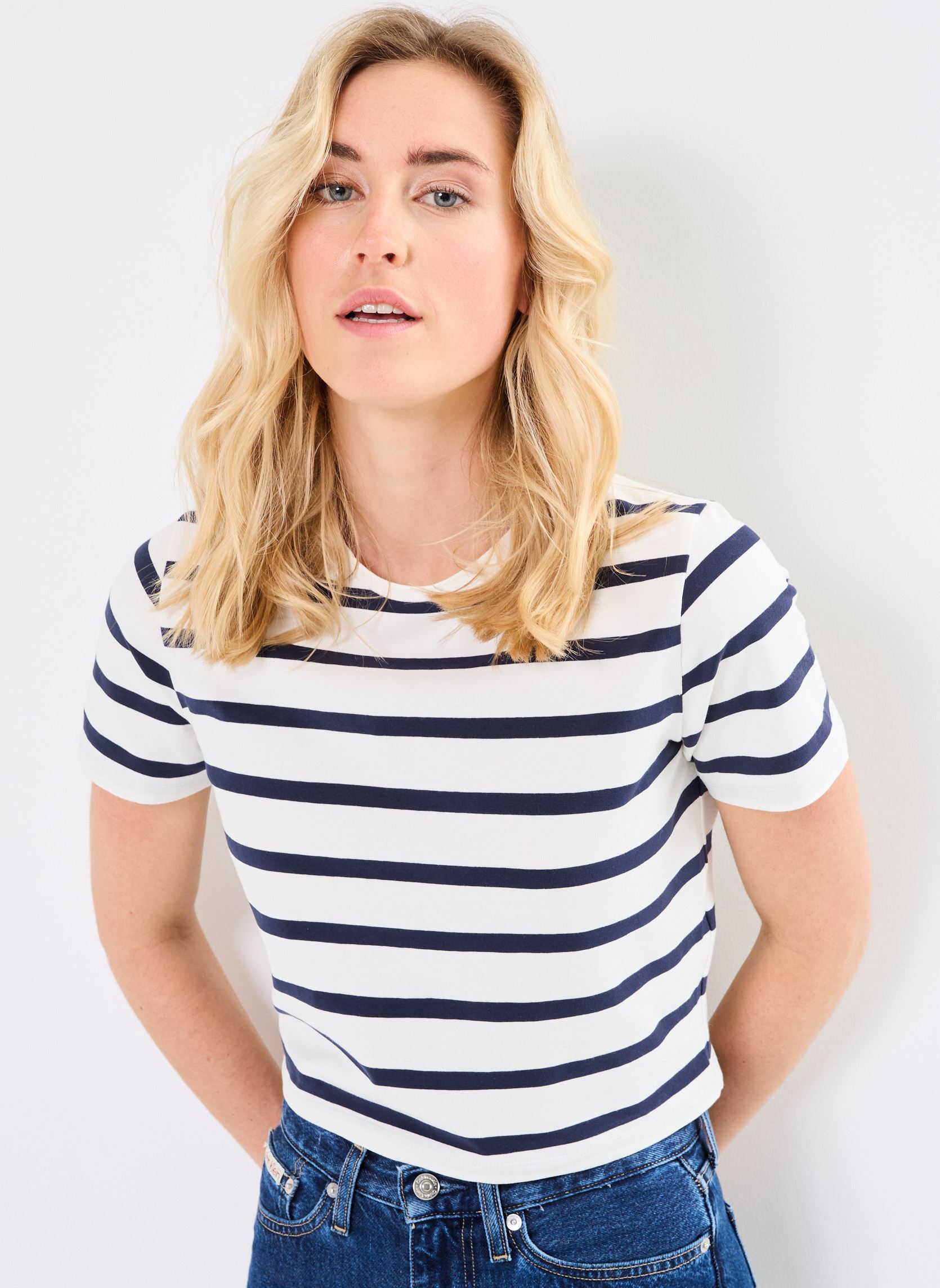 MADE BY T-shirt maniche corte T-SHIRT-RAYURES-COURT donna bianco