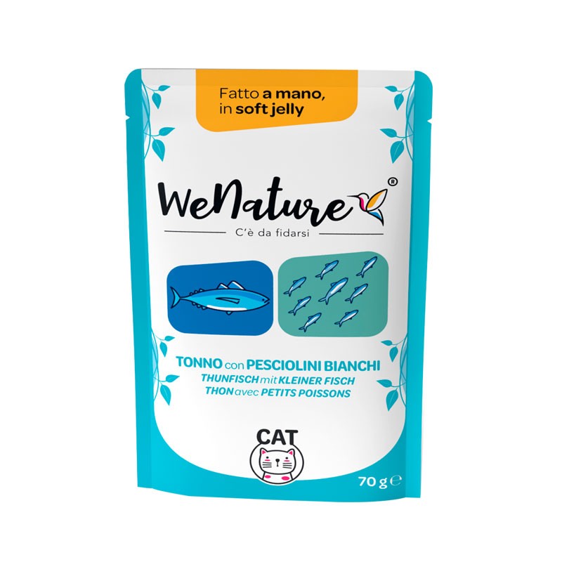 WeNature Tonno con Pesciolini Bianchi Soft Jelly in Busta per Gatti - 70 g, Singola