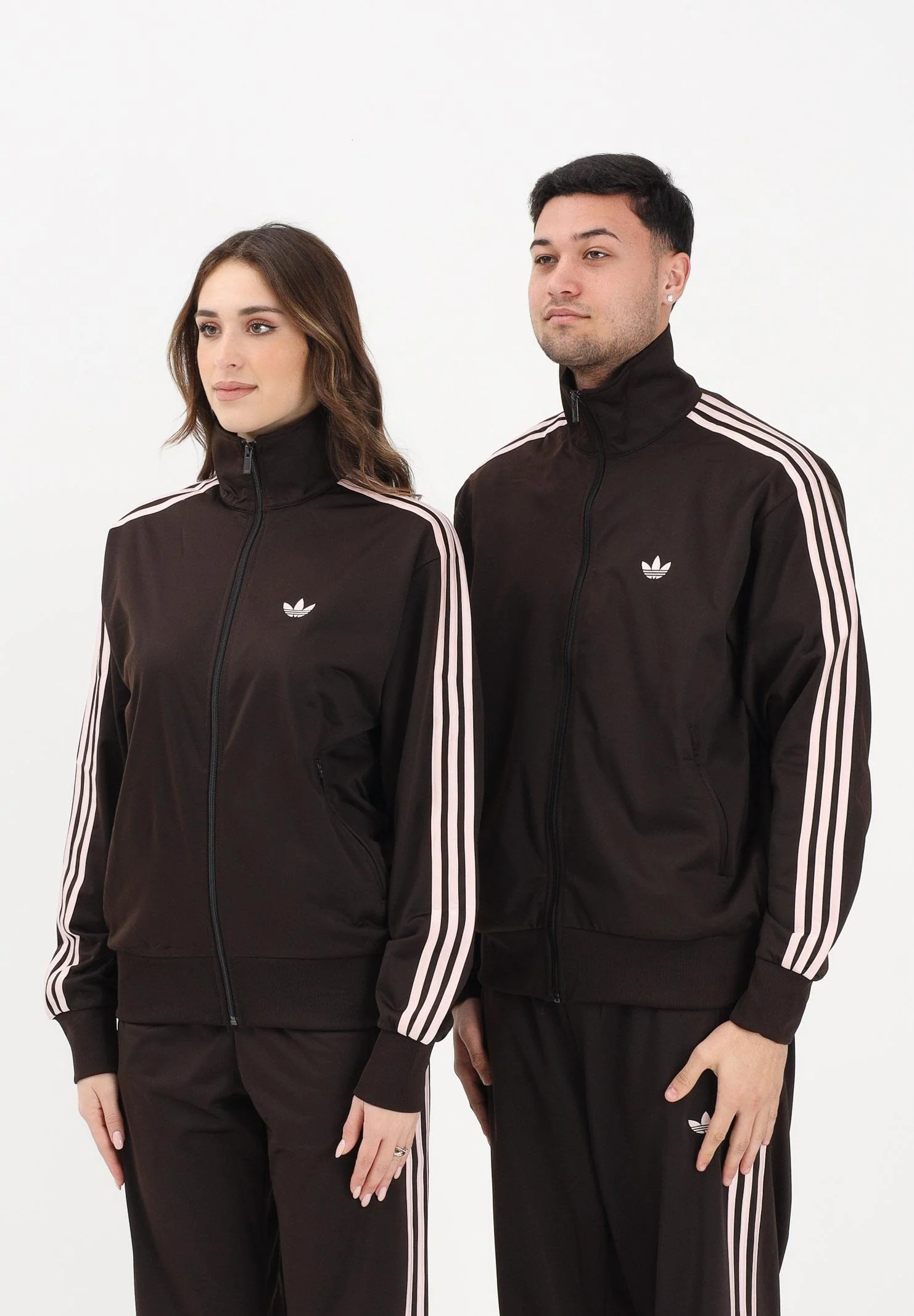 Image of ADIDAS ORIGINALS Felpa con zip Firebird marrone e rosa per uomo e donna