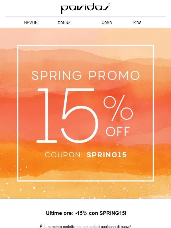 ⏰ Ultime ore: -15% con SPRING15!