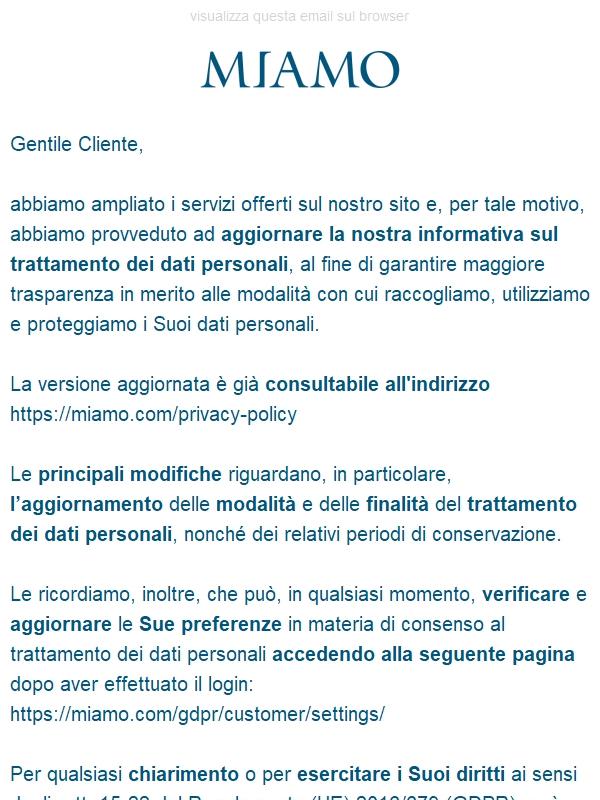 Aggiornamento dell'informativa Privacy