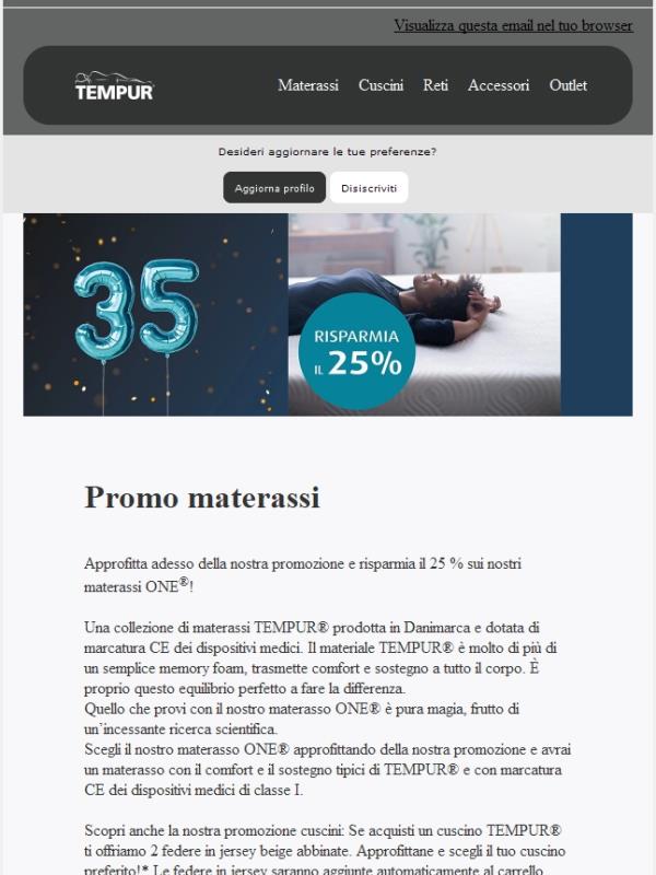 Risparmia il 25 % sui materassi ONE!