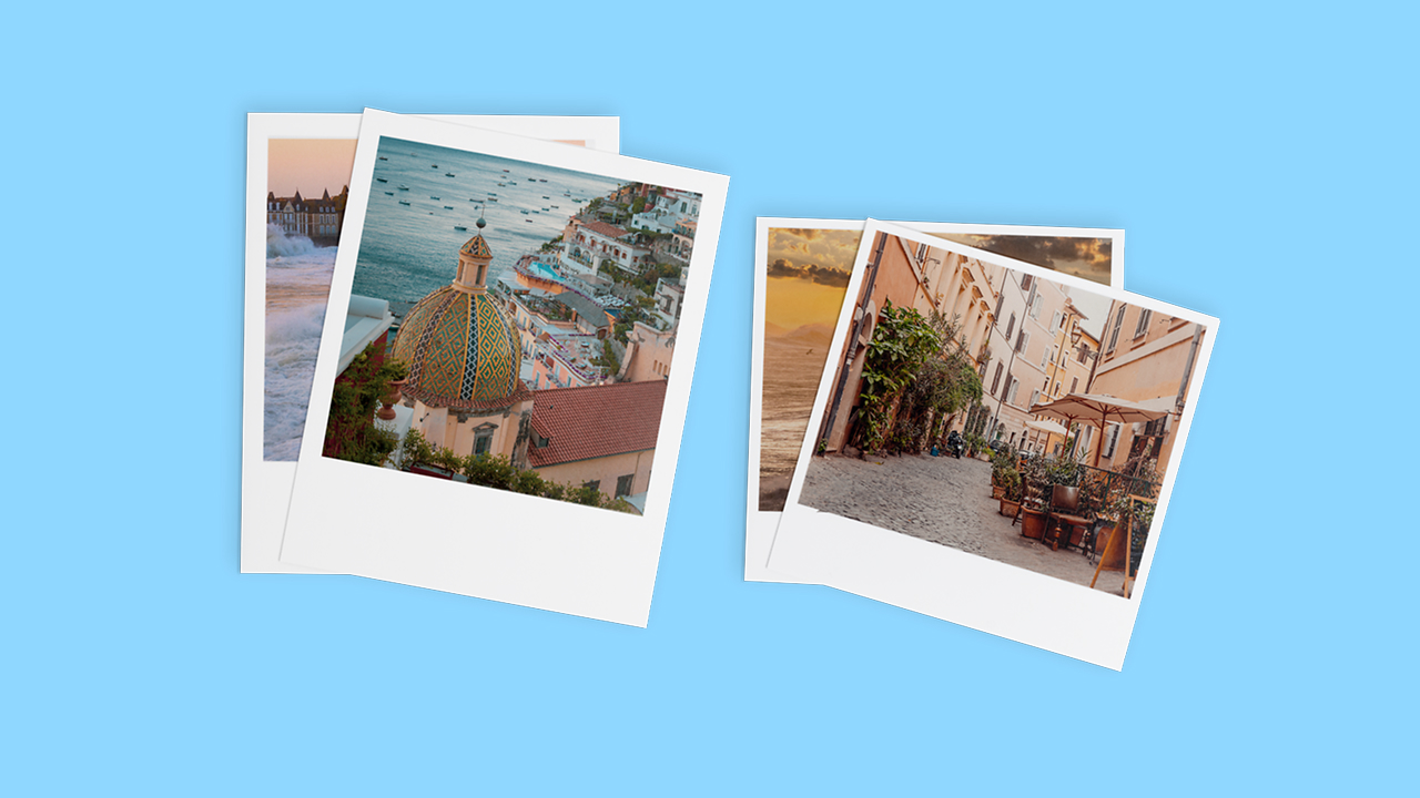 Diverse stampe foto in stile retro con foto di viaggi e momenti belli