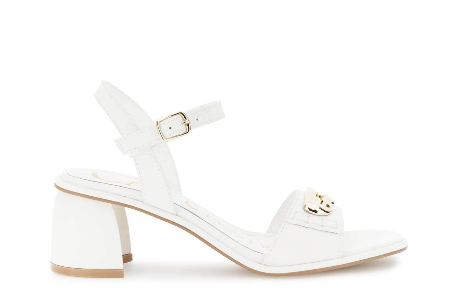 Image of sandali gilda ieffetto pelle con accessorio off white