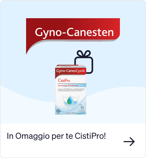 Gyno-Canesten banner showing a CistiPro product box as a free gift promotion