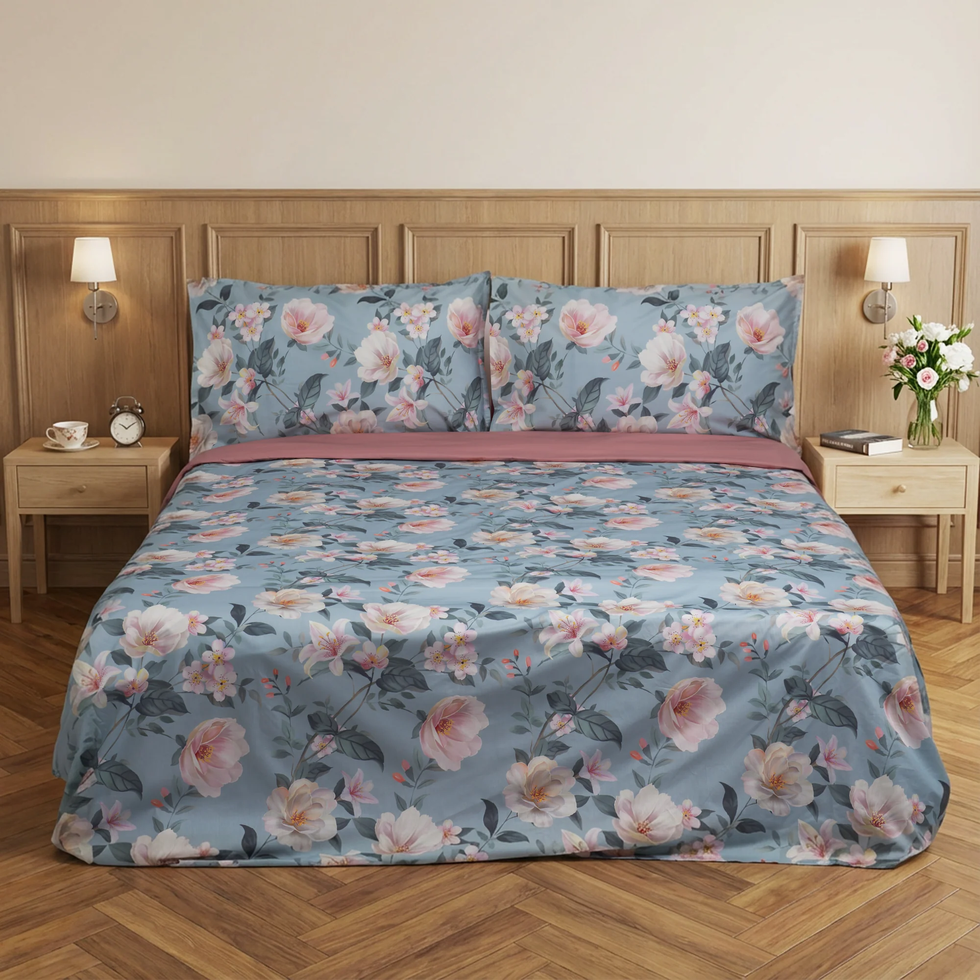 Image of Parure Copripiumino in Percalle di <br>Cotone Fantasia Floreale - <b>Clea