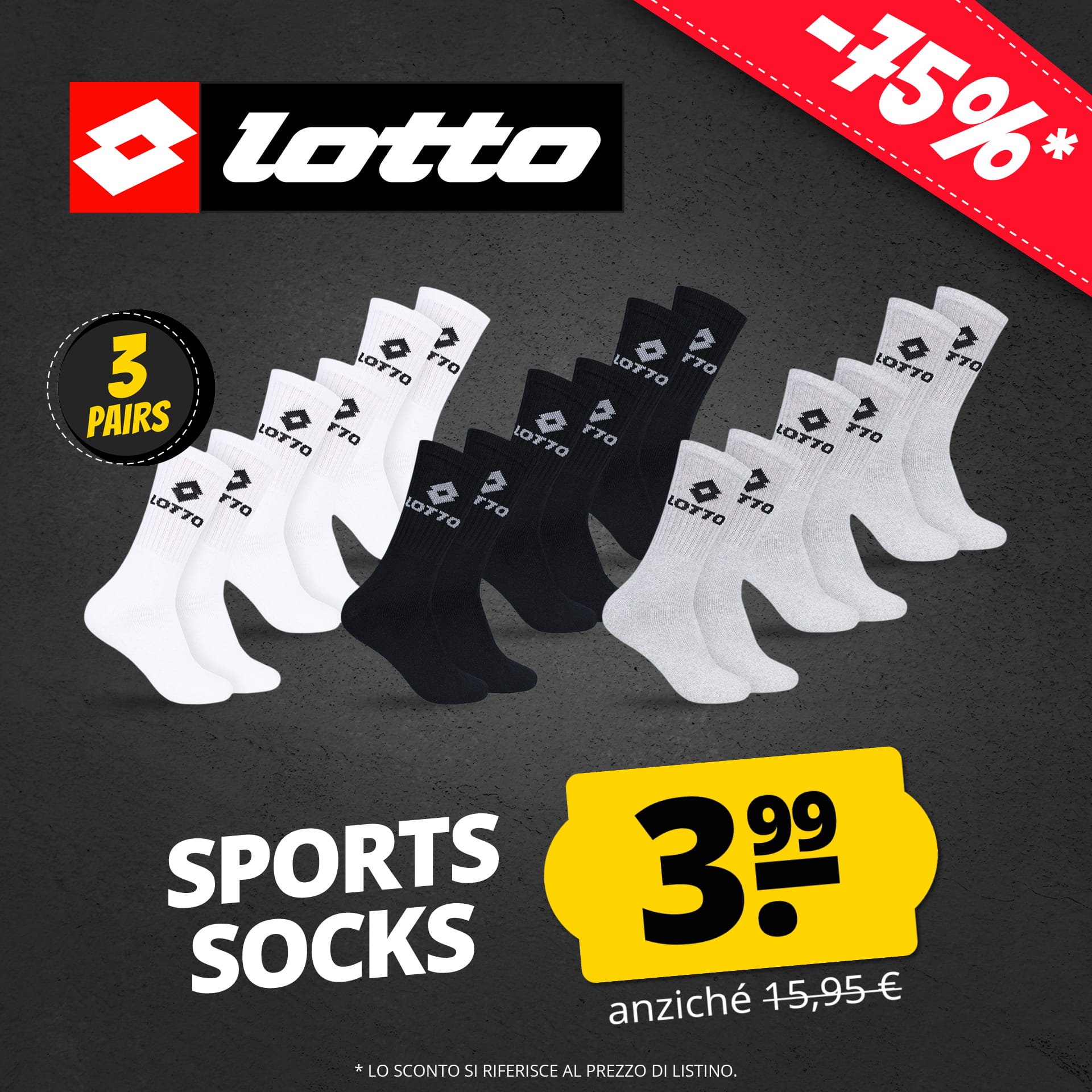 lotto calzini sportivi unisex 3 paia