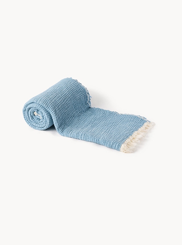 Telo arredo in doppia garza di cotone con frangette