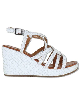 Slingback in pelle intrecciata bianca con zeppa alta Donna WD319R29 500051