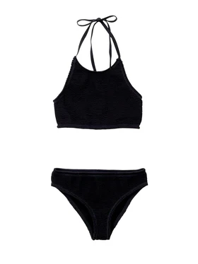 Costume Due Pezzi in Nero Lavorazione Mille Pieghe Bottega Veneta