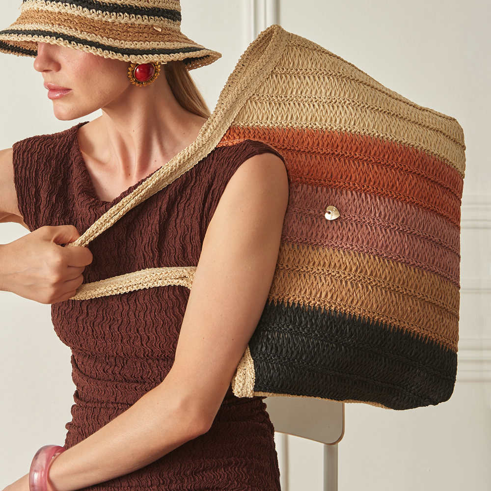 Image of BORSA HOBO IN CARTA TESSILE A RIGHE LARGHE BP0372 HAT YOU