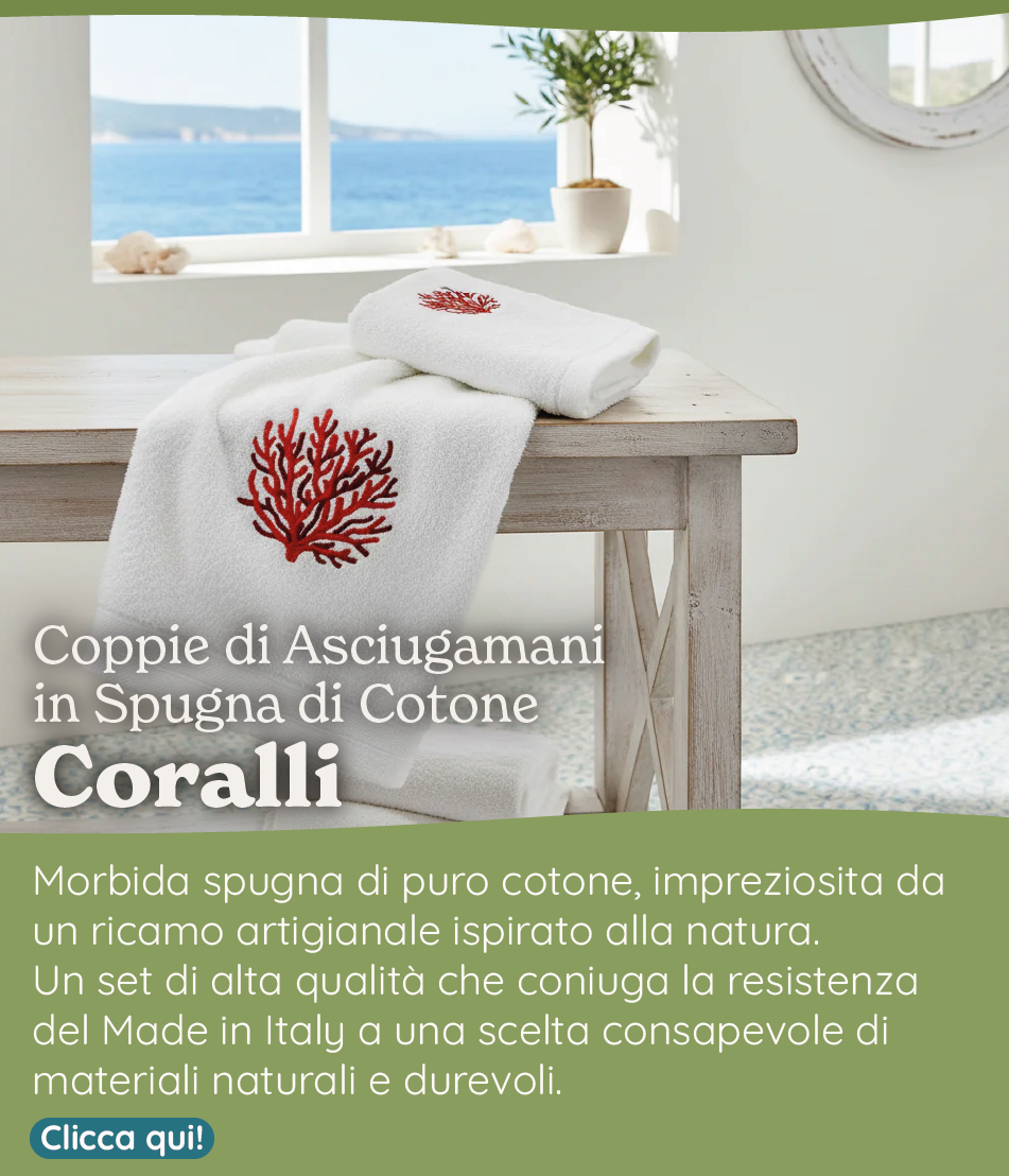 Coppia di Asciugamani in Spugna di Cotone con Ricamo - Coralli