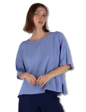 Shirt Fluid Crepe in misto seta azzurro Donna JM440050672 81001
