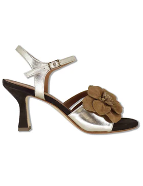Sandali in pelle laminata oro con fiore Donna 1040 006