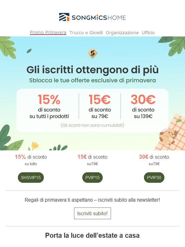 Approfitta del 15% di sconto su tutto