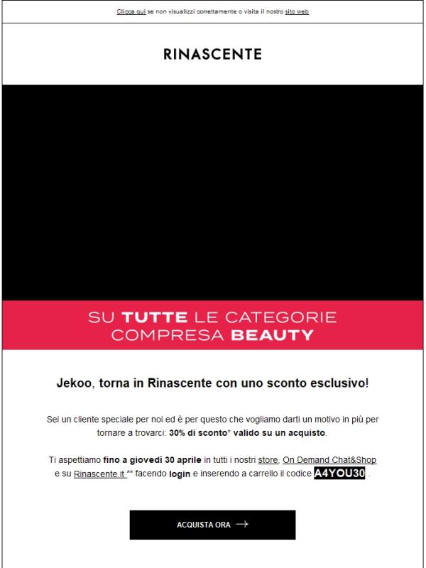 30% di sconto: torna in Rinascente!