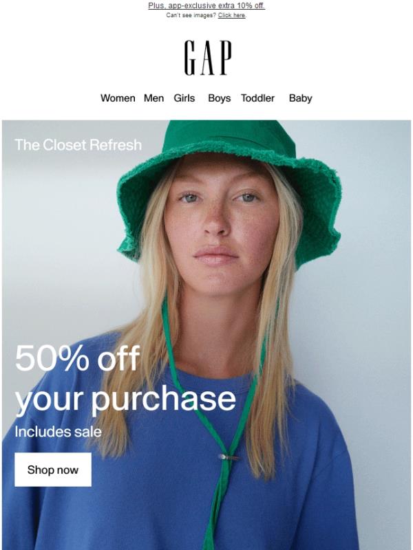 Just in: 50% off your purchase has landed