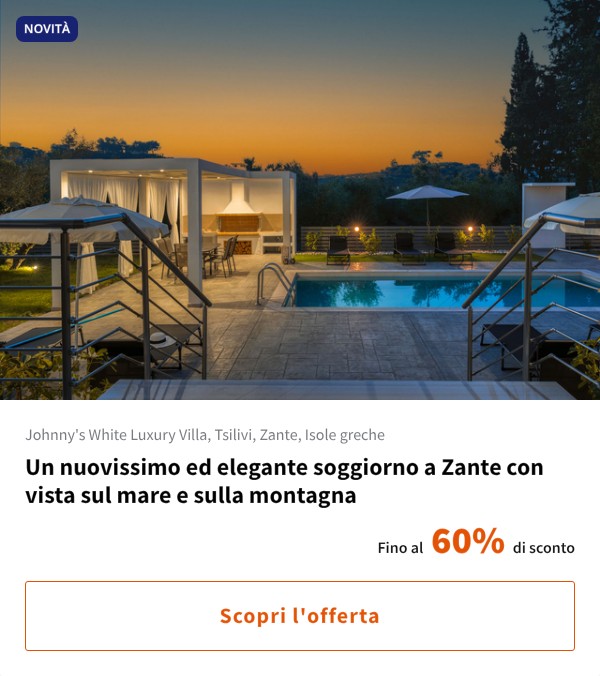 Un nuovissimo ed elegante soggiorno a Zante con vista sul mare e sulla montagna